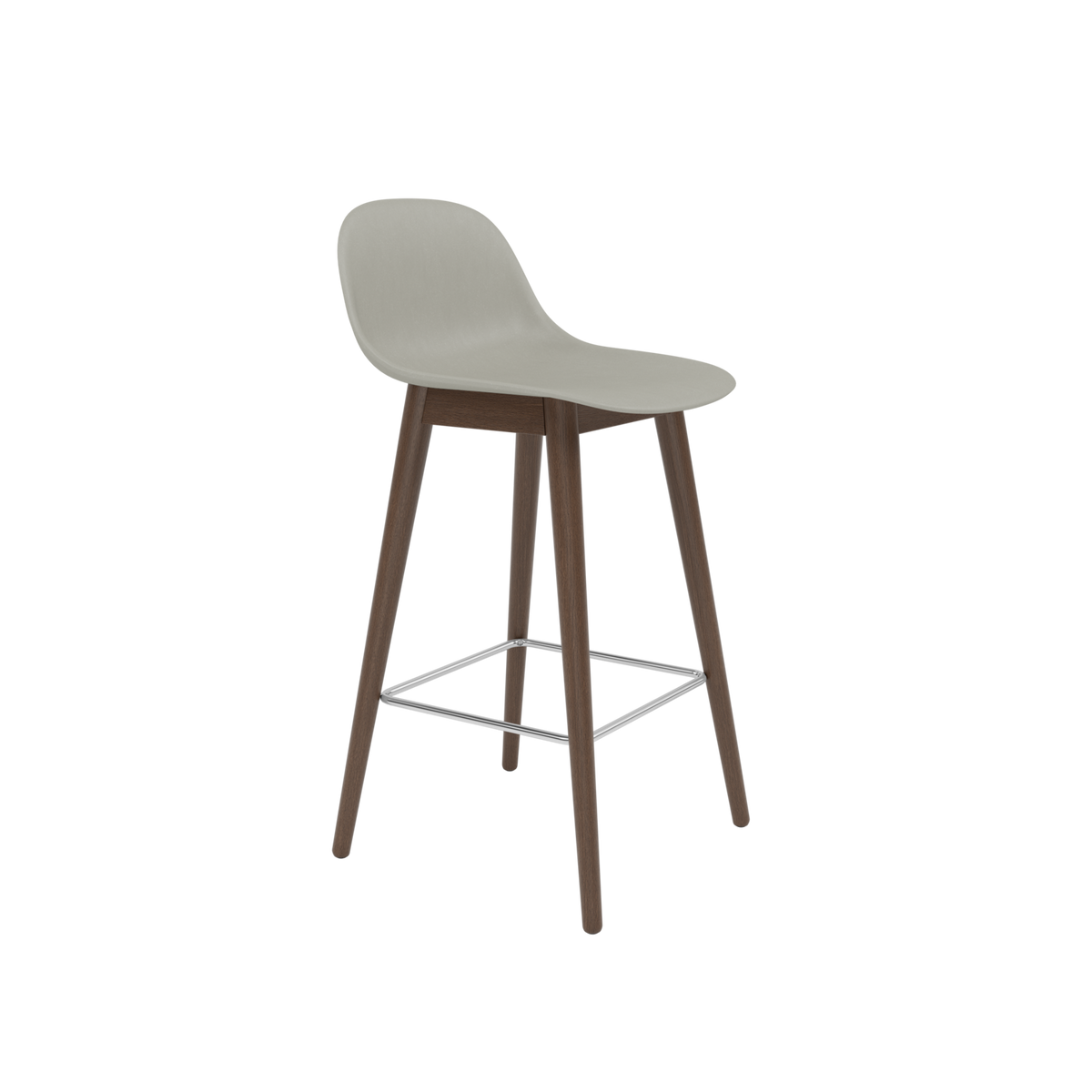 Muuto Fiber Counter & Bar Stool with Backrest - Wood Base - Recycled Plastic