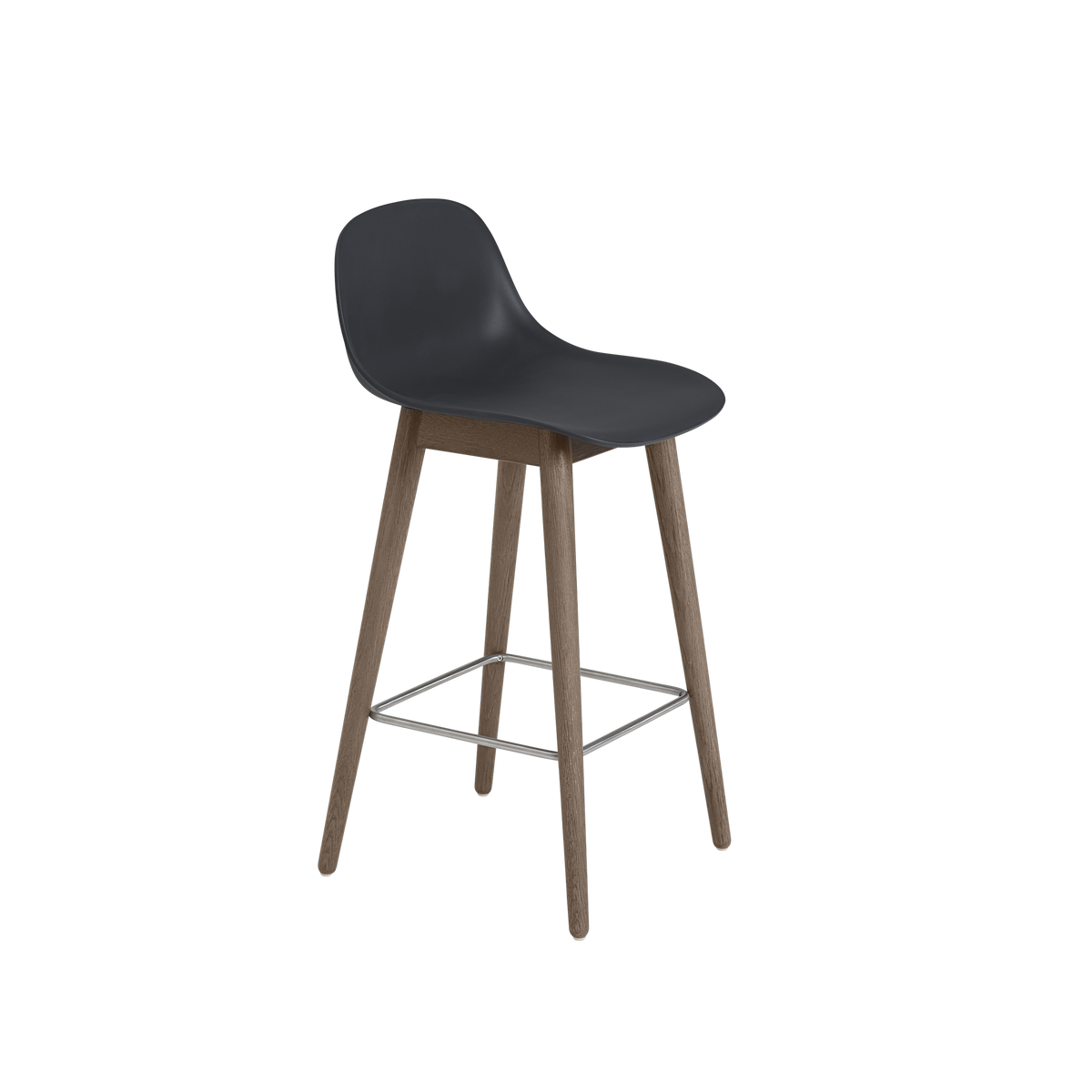 Muuto Fiber Counter & Bar Stool with Backrest - Wood Base - Recycled Plastic
