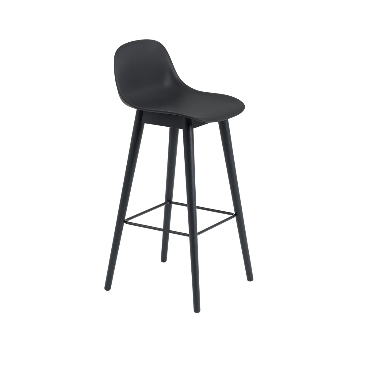 Muuto Fiber Counter & Bar Stool with Backrest - Wood Base - Recycled Plastic