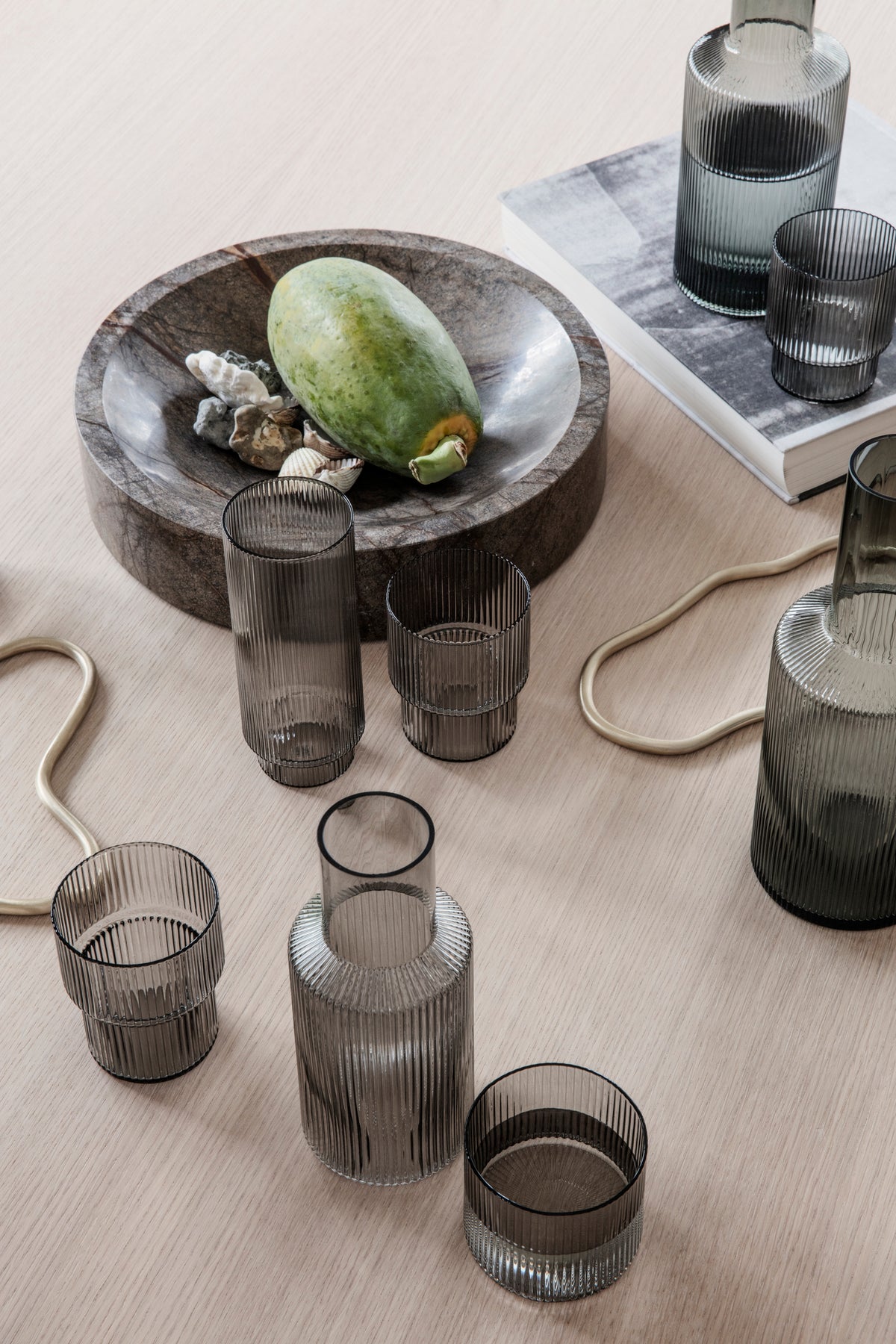 Ferm Living Smoked Grey Ripple Glassware Range