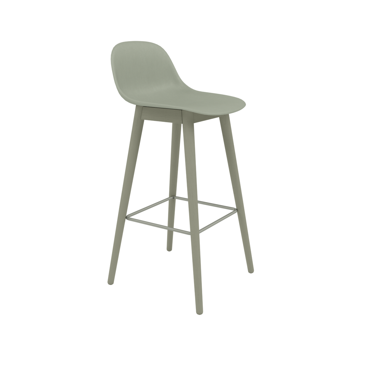 Muuto Fiber Counter & Bar Stool with Backrest - Wood Base - Recycled Plastic