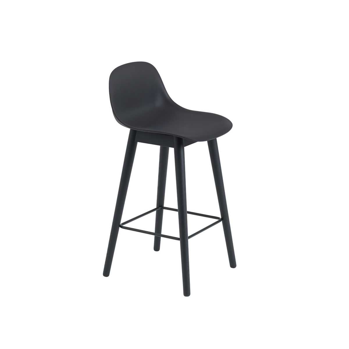 Muuto Fiber Counter & Bar Stool with Backrest - Wood Base - Recycled Plastic