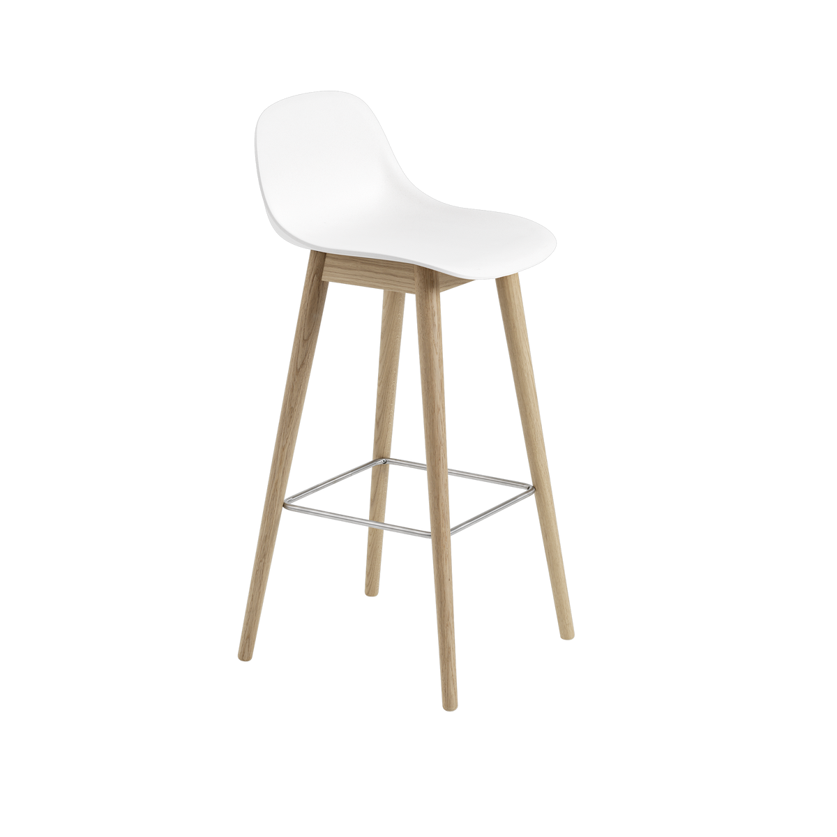 Muuto Fiber Counter & Bar Stool with Backrest - Wood Base - Recycled Plastic