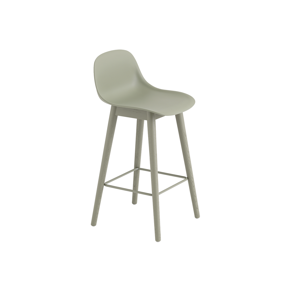 Muuto Fiber Counter & Bar Stool with Backrest - Wood Base - Recycled Plastic