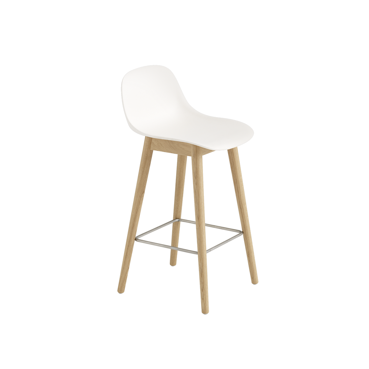 Muuto Fiber Counter & Bar Stool with Backrest - Wood Base - Recycled Plastic