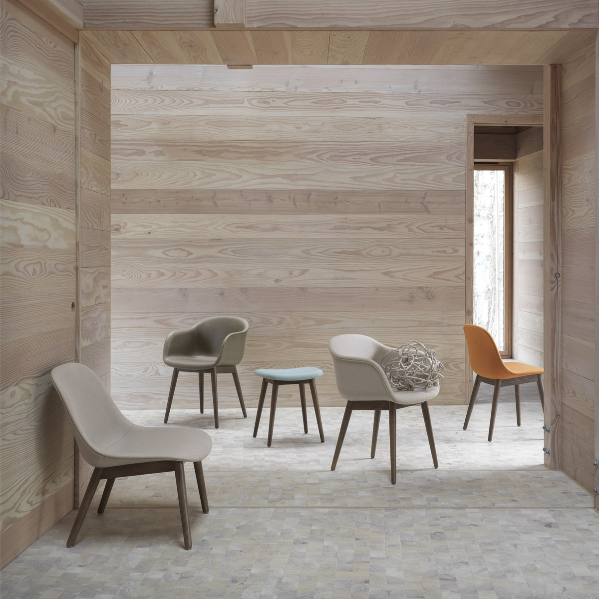 Muuto Fiber Low Stool - Wood Base - Recycled Plastic - Various Colours